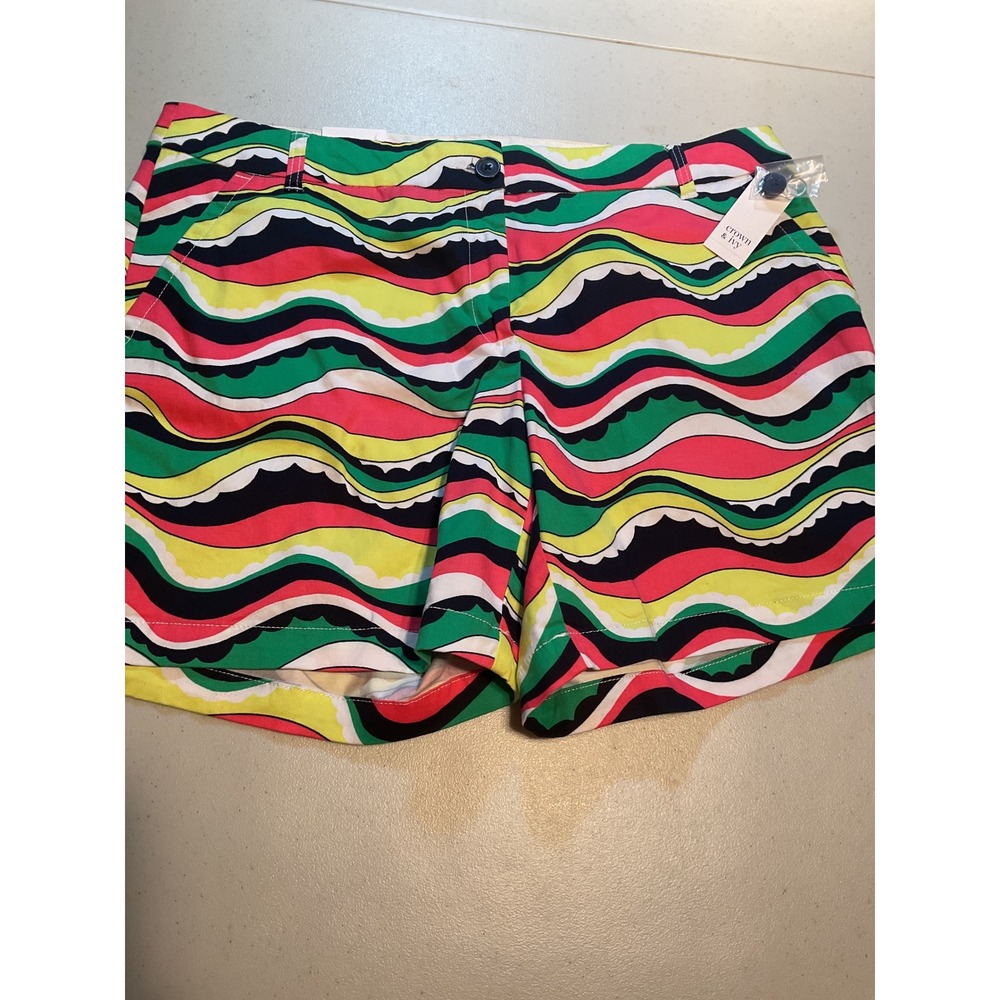 Crown & Ivy Woman Shorts 16W Multi Color Wavy Psychedelic Print Pink Green NWT